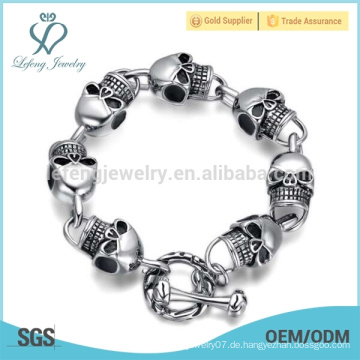 Edelstahl silberne Schädel Armband, Silber überzogene gotische Schädelarmbandschmucksachen